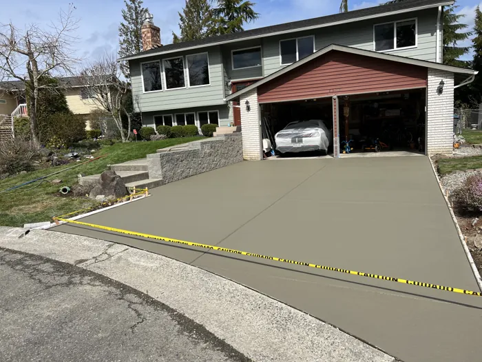 Broom-finished concrete driveway