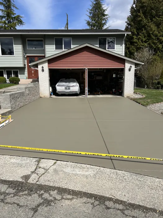 Broom-finished concrete driveway