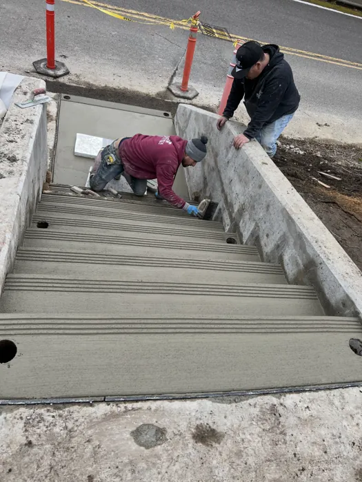 Concrete steps and connecting walkway